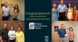 4 images of checks being handed to scholarship recipients
